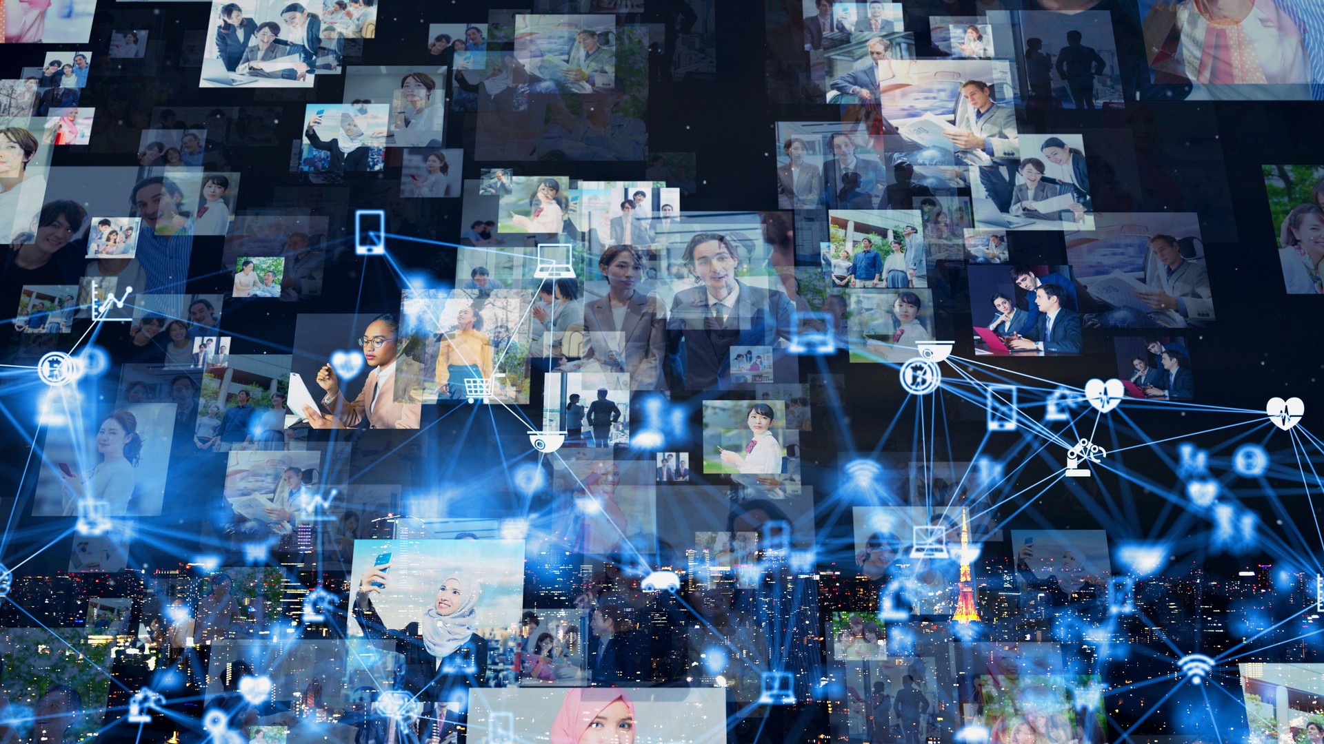 Visual contents concept. Social networking service. Streaming video. communication network.